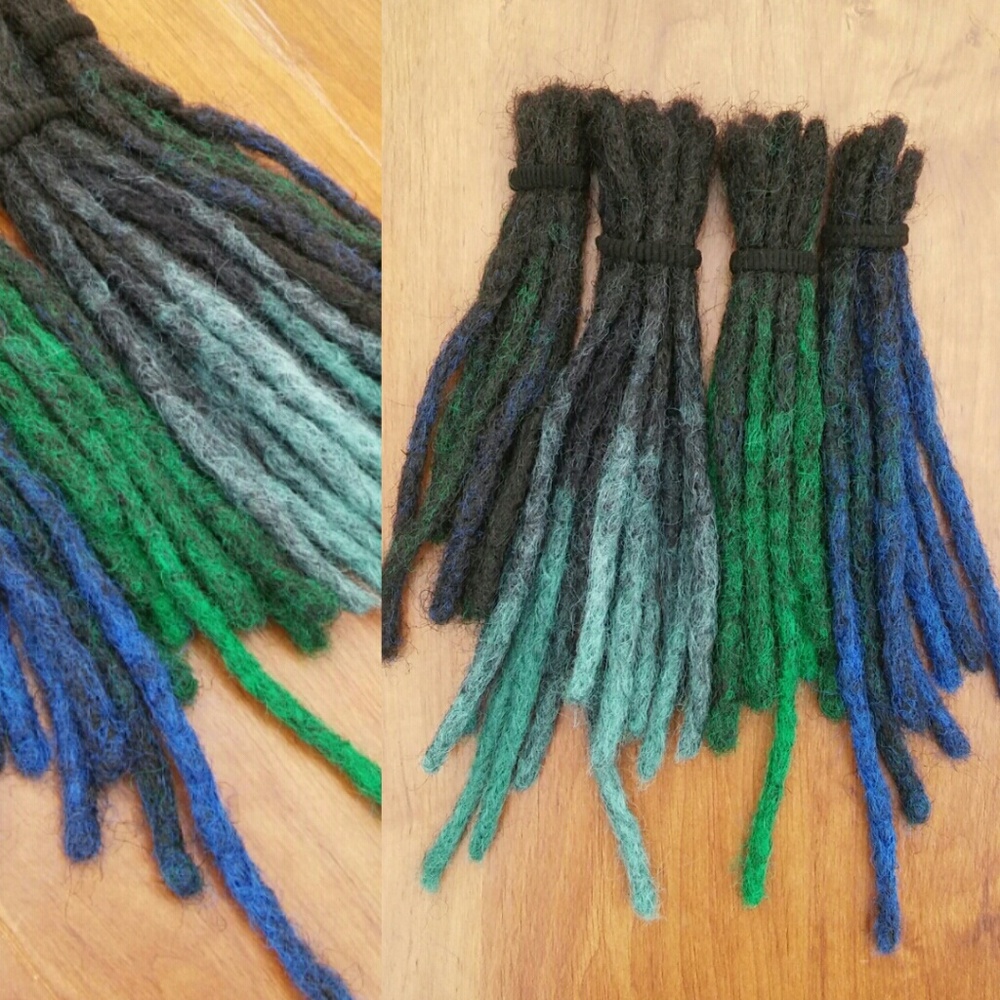 Short ombre green teal blue crochet dreadlo
